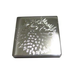 Silver Toned Square Etched Spikey Puffer Fish Fugu Blowfish Magnet